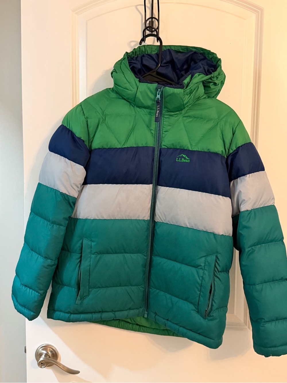 L.L.Bean Boys' Colorblock Puffer Down Jacket - Green/Navy/Gray